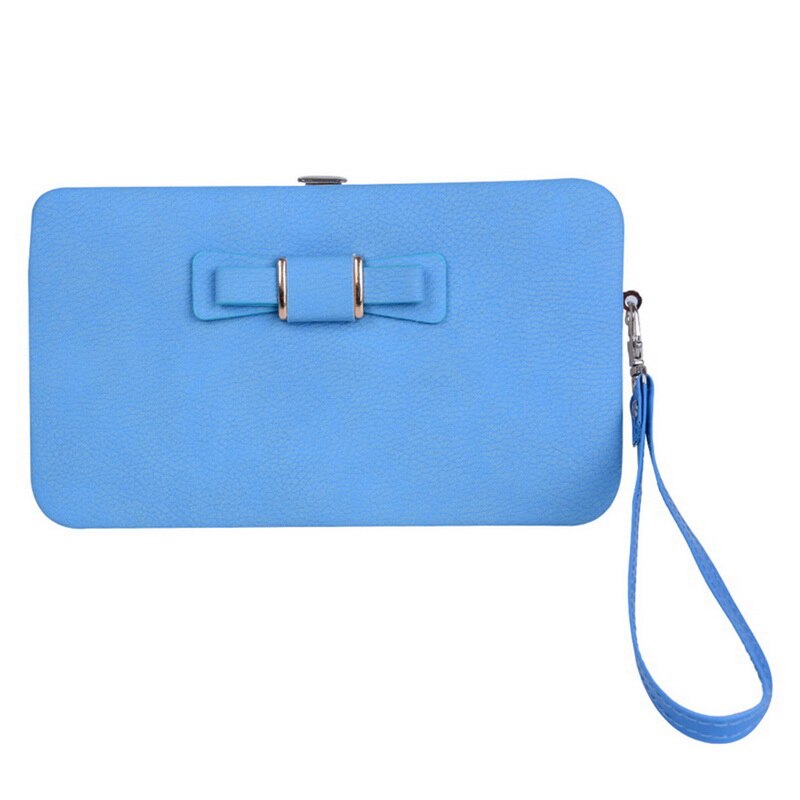 Women's Leather Wallet Leather Bowknot Short Wallets Zipper Poucht Card Holder Coin Purse Wallets: Blue