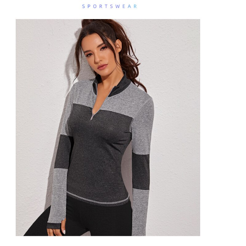 Women outdoor splicing half zipper running jacket stand collar Sweatshirt tight yoga fitness training breathable clothin