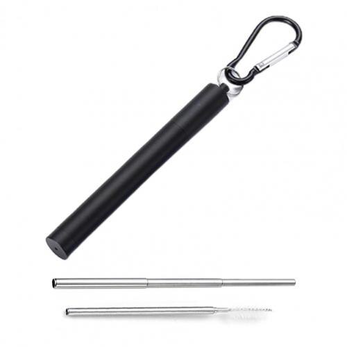 1 Set Multifunctionele Telescopische Rechte Stro Ergonomische Rietje Draagbare Opvouwbare Droog Onmiddellijk Inklapbare Straw: Black