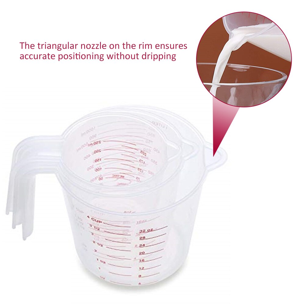 3pcs 250/500/1000ML Plastic Measuring Cup Jug Pour Spout Surface Kitchen Measure Cup With Graduated For Baking Beaker