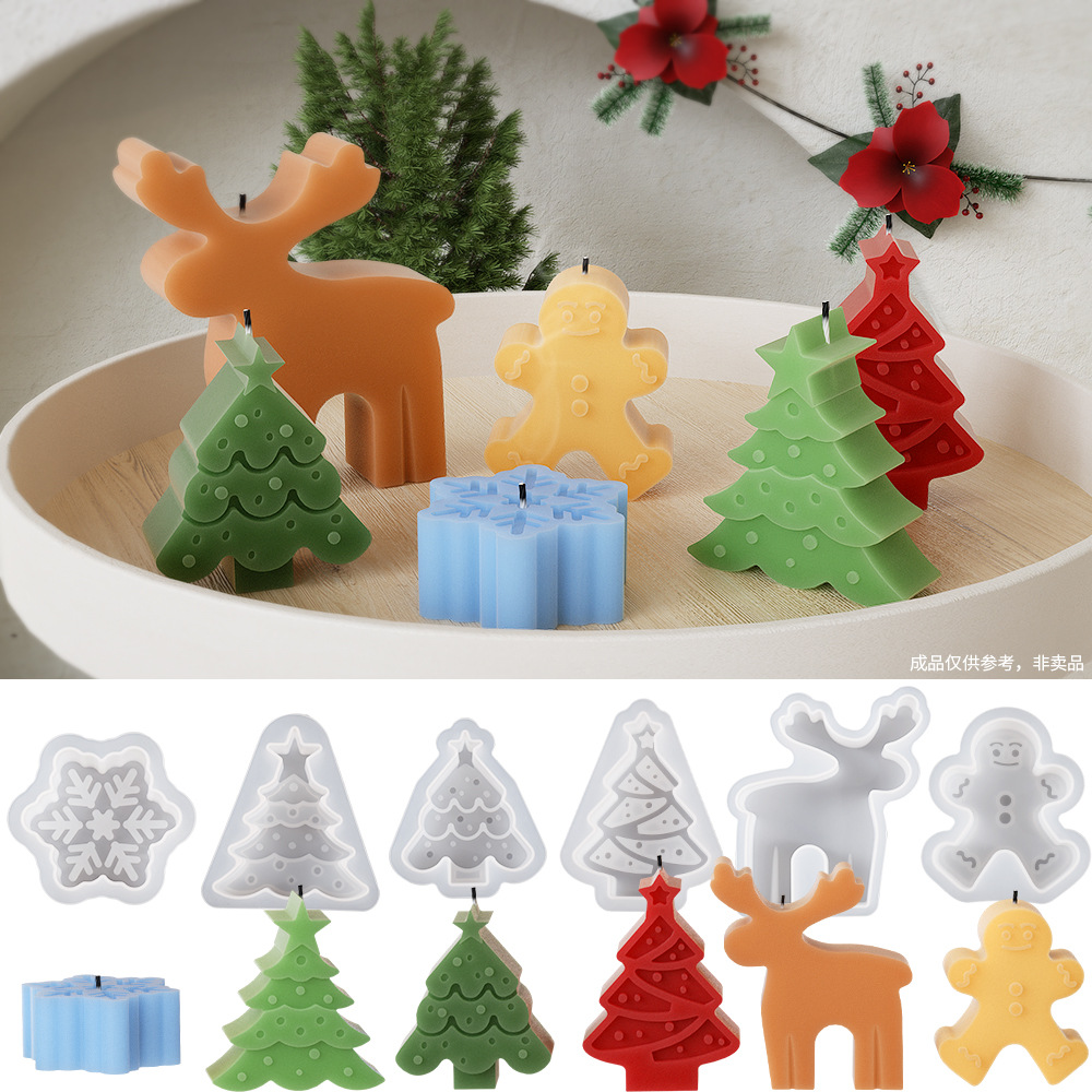 Albero di Natale Pupazzo di neve Alce Stampi per candele silicone Fai da te fatto a mano Cottura Aromaterapia Candela Stampo in resina Decorazione domestica di Natale