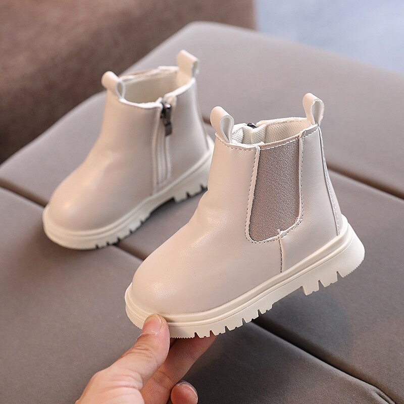 Kinderen Maritnboots Herfst Winter Schoenen Jongens Meisjes Waterdichte Antislip Enkel Laarzen Kinderen Leren Laarzen E105: Beige / 21(Inner 13.5CM)