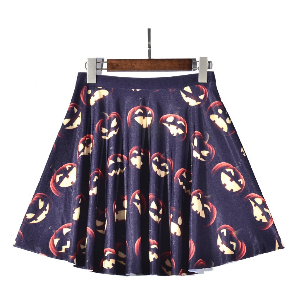 Pumpkin Head Print Skirt Pleated Skirt Halloween Costume Woman Halloween Dress Mini Skirt Vampire Witch Haloween Costumes