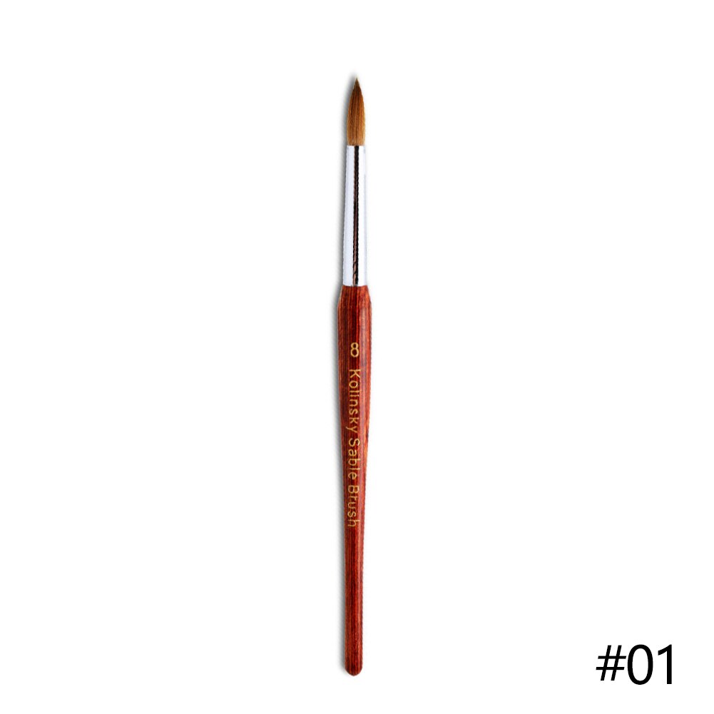 Pincel redondo plano Kolinsky para uñas, brocha de Gel para manicura, con mango de madera: Gris claro