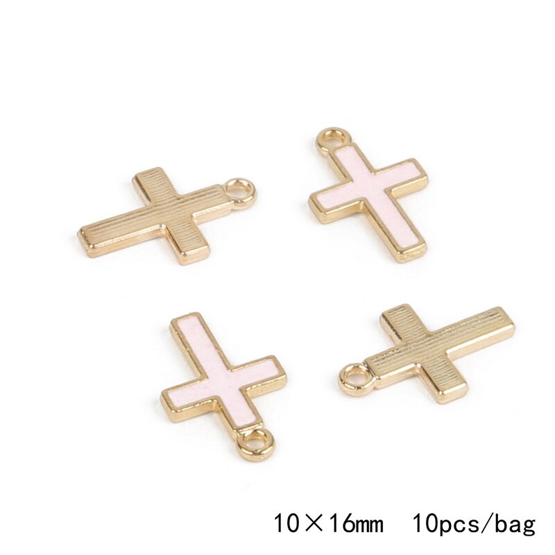 10-12 Stks/pak Legering Metal Olie Kruis Charmes Hanger Voor Diy Handgemaakte Oorbel Ketting Armband Sieraden Maken: Pink