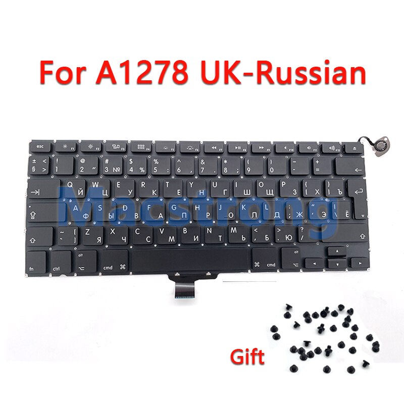 Clavier américain pour MacBook Pro 13 &quot;A1278, avec vis, d&#39;origine, thaïlandais, coréen, danois, italien, russe, royaume-uni, FR, ES