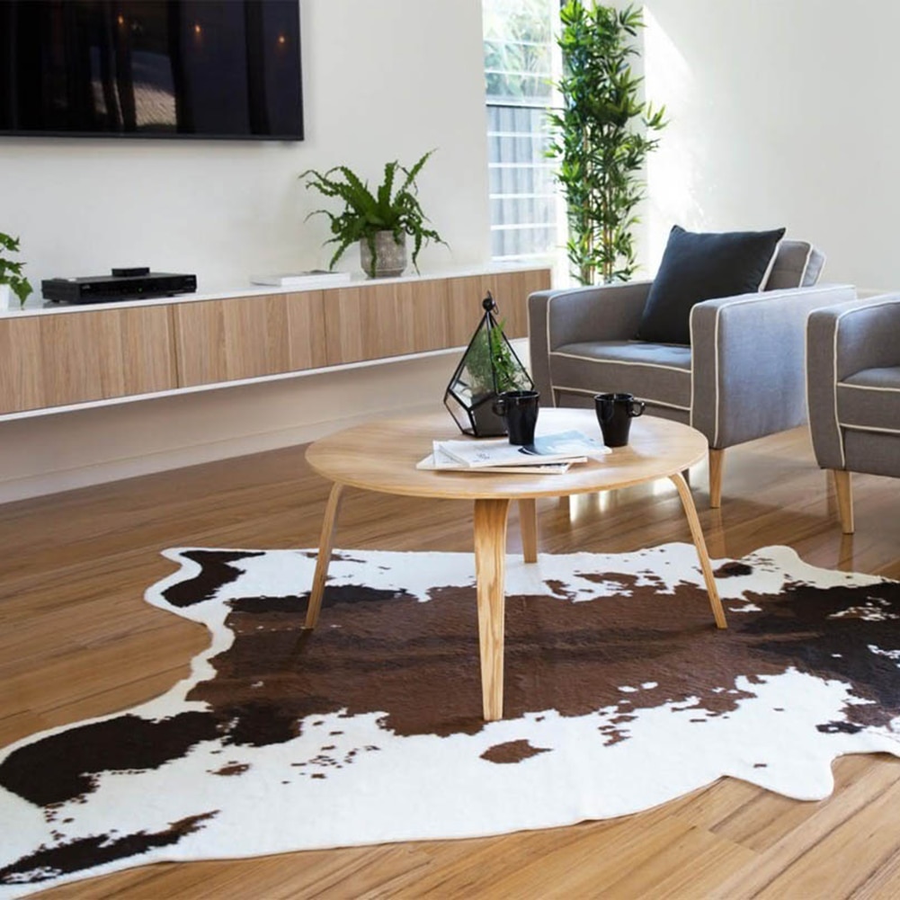 Söpö jäljitelmä lehmänjäljitelmä matto heittää matto lattiamatto tuoli tyyny liukumaton lounge matto kuvakudos olohuoneen sisustus kodin sisustus