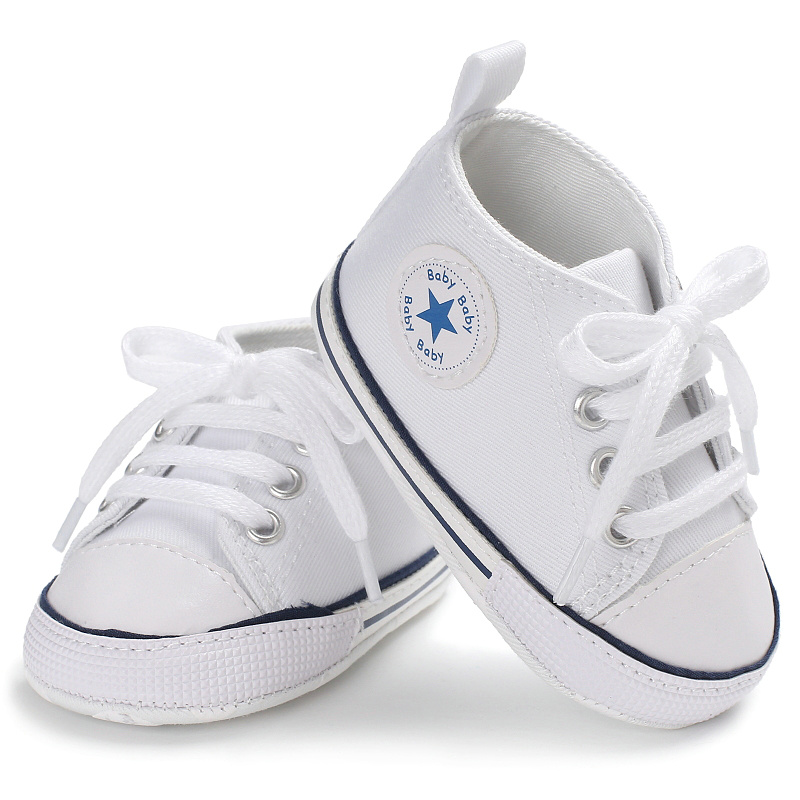 Zapatos de lona para bebé, calzado de lona con cordones para bebé y Niña: Blanco / 13-18 meses