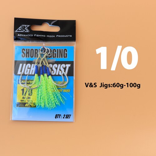 JK Fishing Hooks Sea Glow 1/0 2/0 3/0 4/0 Fish Assist Hook Twins Double Fishery Fishhooks Jig Slow Feather for Fishing Attract: LAT- 1 l 0
