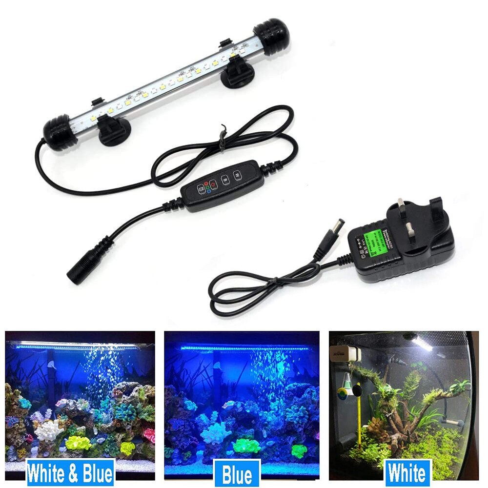 Aquarium Light Fish Tank 3 Light Modes Dimmable with Timer Auto On/Off For Aquarium Led Light Submersible Fish Tank Light D30: 18cm 18LEDs UK Plug