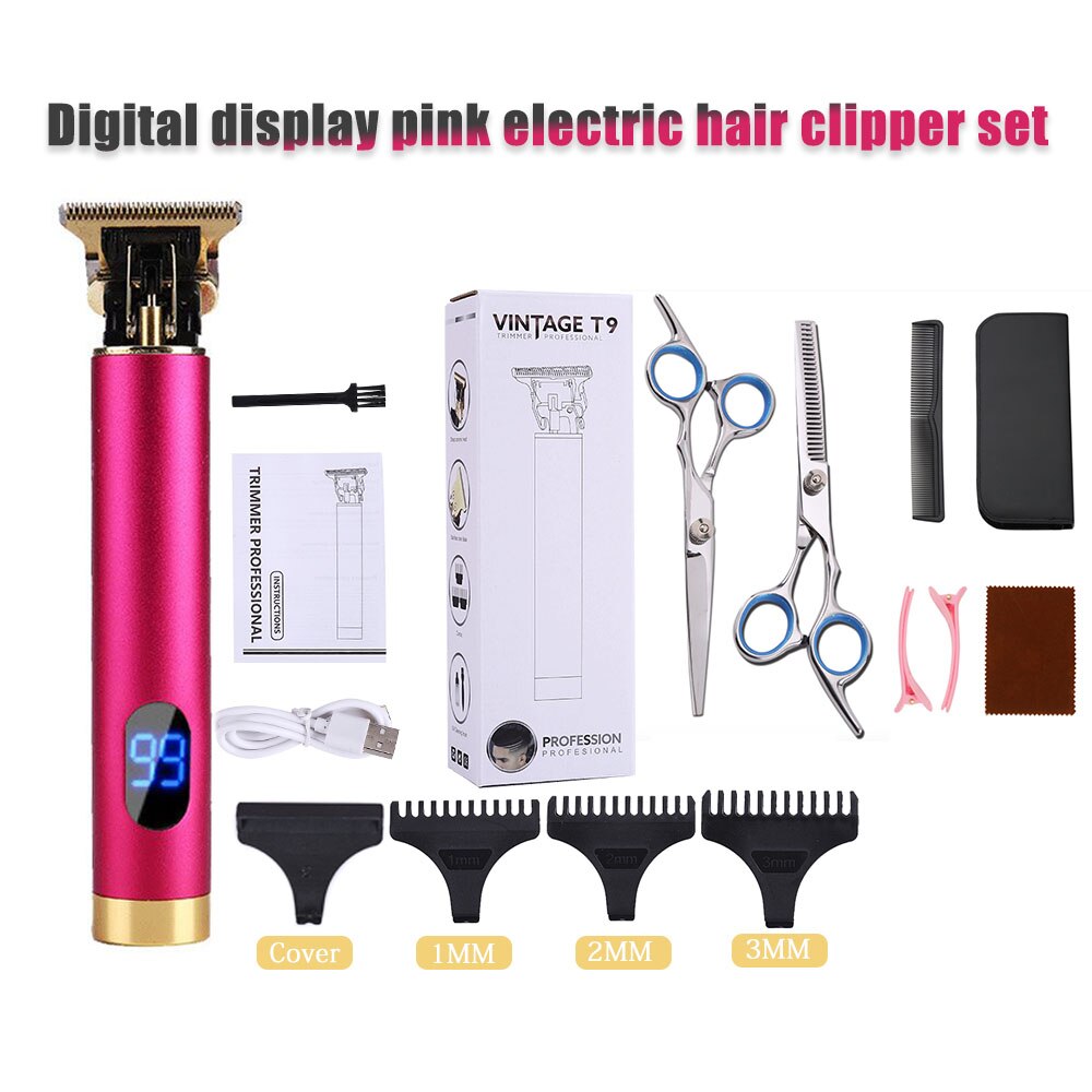 Rechargeable Clipper Hair Mower Trimmer Men CutterShaver Beard Electric Haircut Machine Hairstyle Cutting Portable: Digital-pink-2