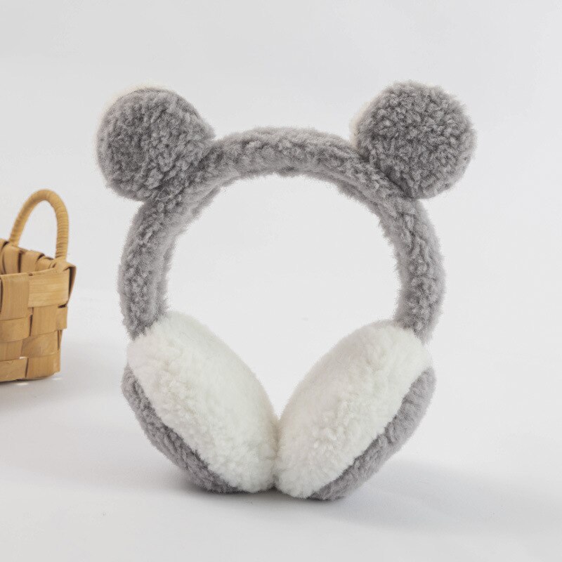 Cute Warm Panda-shaped Earmuffs Fashionable Korean Version Earmuffs Popular Comfortable Antifreeze Neutral Winter Plush Earmuffs: grey