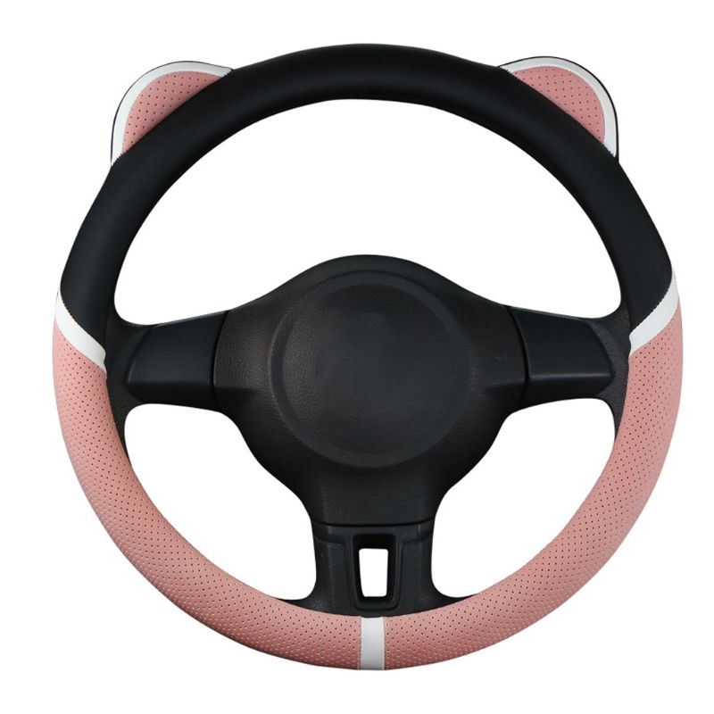 Schattige oortjes auto stuurhoes modieus antislip ademend auto-interieur: Roze