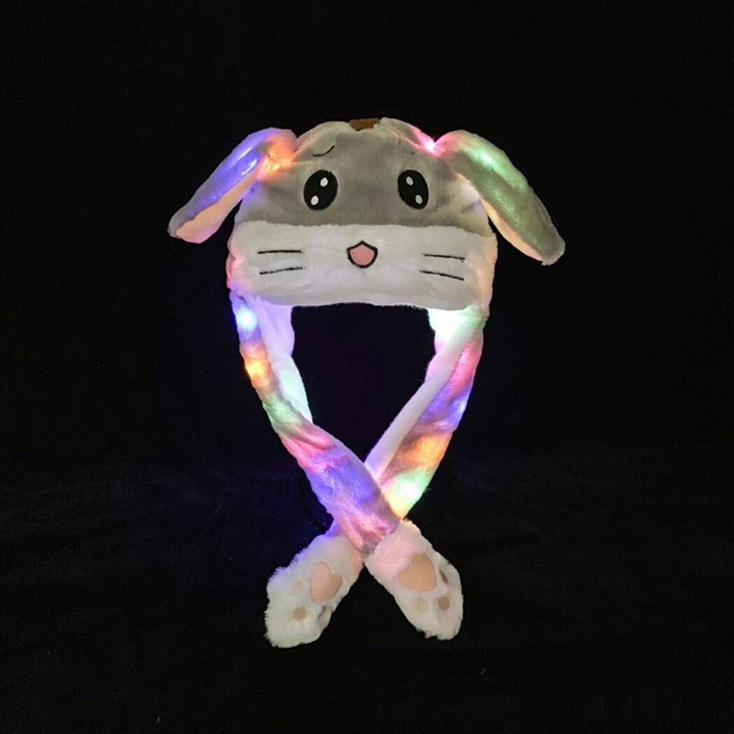 Beleuchtung Karikatur Kaninchen Hütte Frauen Männer freundlicher Winter ziehen um Ohr Warme Plüsch Kappe Hütte Weiche Stofftier Spielzeug LED lichter: 01 hell
