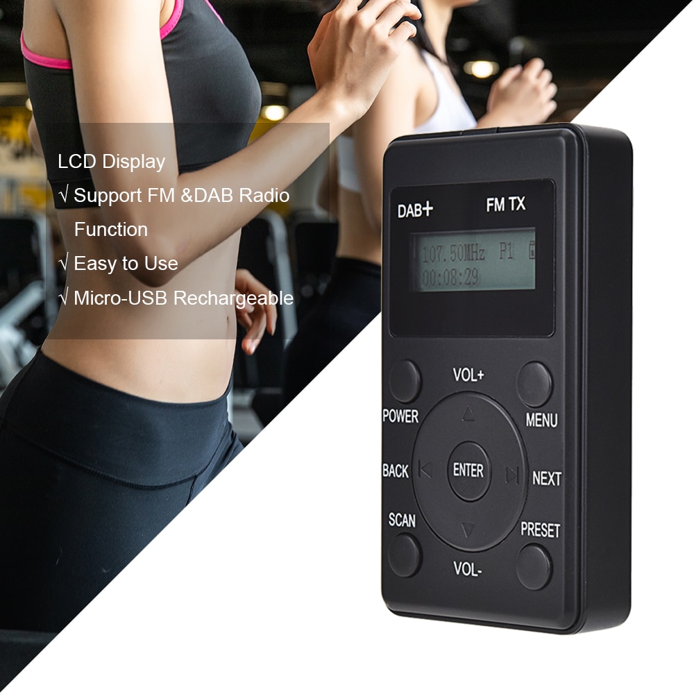 Mini Radio FM DAB + receptor de FM con auriculares, transmisor de DAB-FM portátil, Radio Digital recargable con micro-usb para viajes diarios