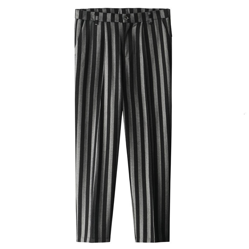 Koreanska randiga kostymbyxor herr slimmade business casual dress byxor herr samhället vilda lösa raka breda ben byxor herr: Svart / Xl