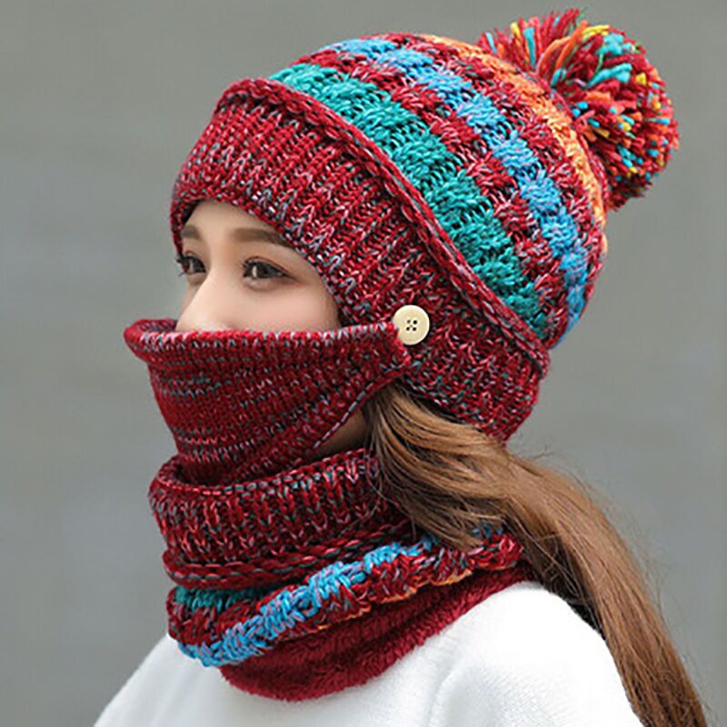 Set van 3 anti-condens mutsen voor dames, wintermutsen, fluwelen dikke slabbetjes, maskers met schedels, stofdichte mutsen voor dames, warme gebreide wollen mutsen