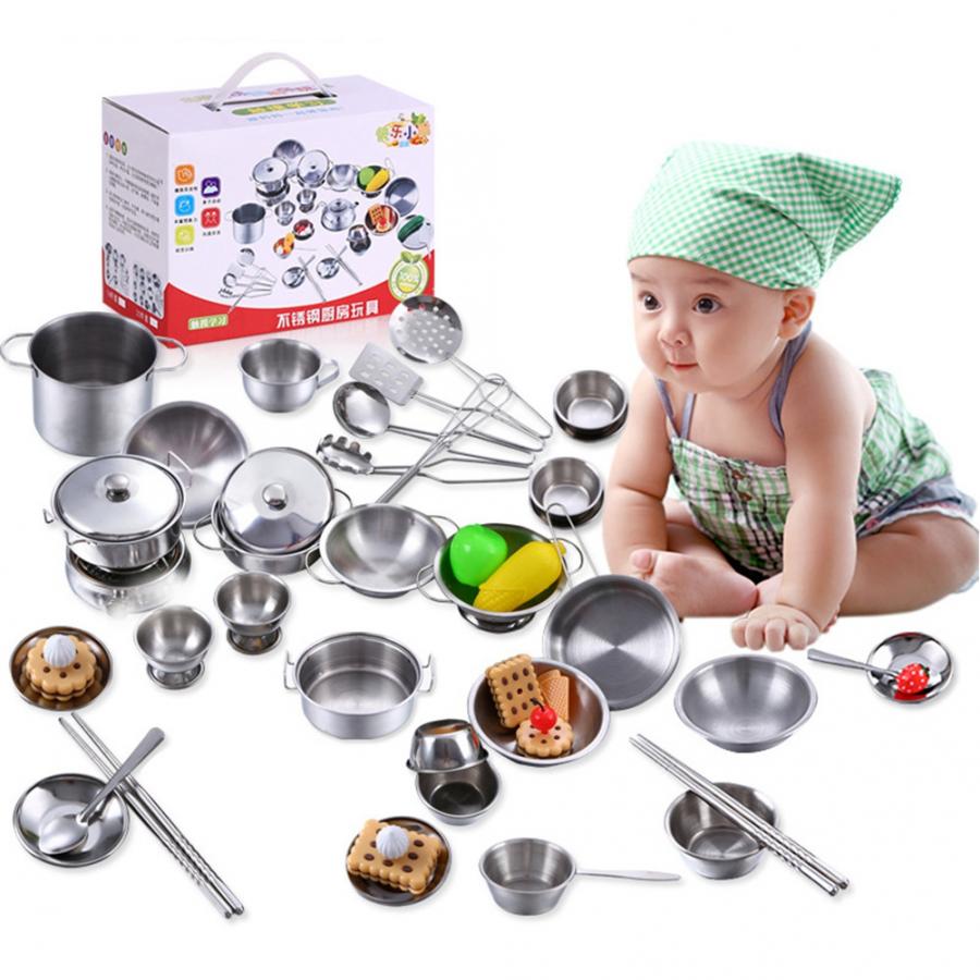 16/25/32Pcs Rvs Miniatuur Koken Set Simulatie Servies Pretend Mini Kinderen Keuken Speelgoed Voor Kinderen jongen
