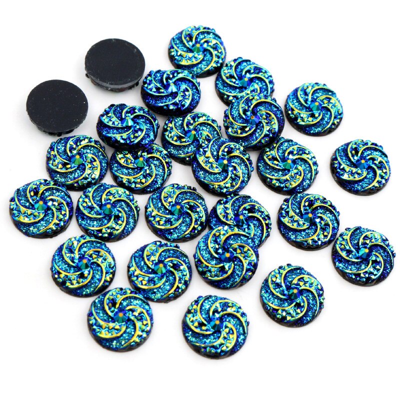 Nowa moda 40 sztuk 12mm Mix niebieski kolory kwiat styl z płaskim z powrotem Cabochons żywiczne Cameo: G1-03