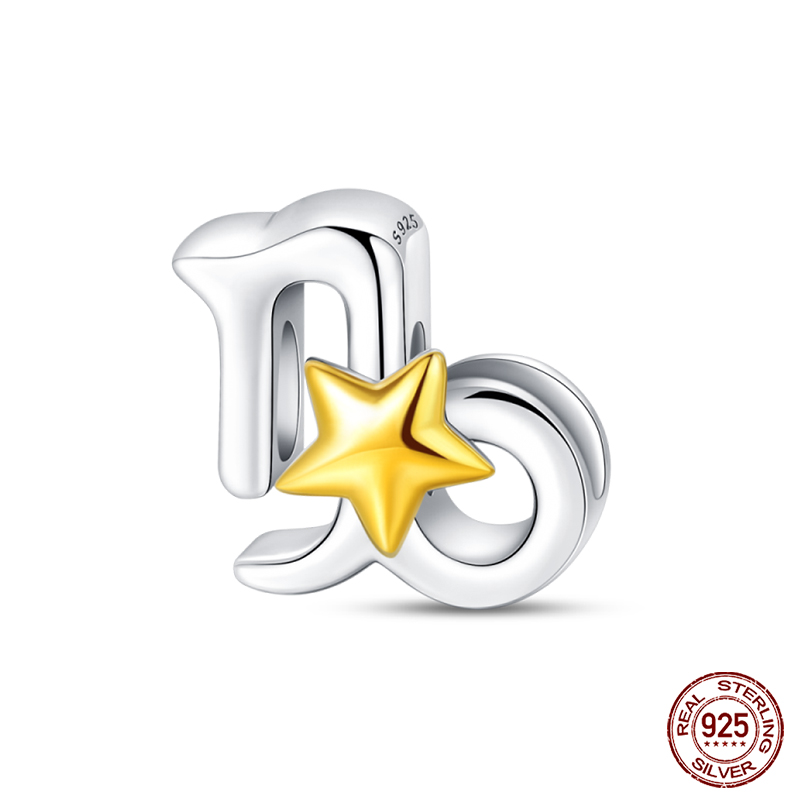 925 Sterling Silber 12 Sternbilder Reize golden Stern Tierkreis Perlen passen Qikaola Original Armbänder DIY Geburtstag Schmuck: Rosa