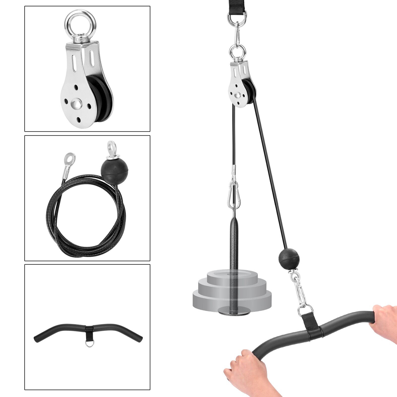 Gym Fitness DIY Pulley Cable Machine Attachments Pull Down Machine Full Set F1094 Back Muscle Biceps Triceps Blaster Trainer: Set C