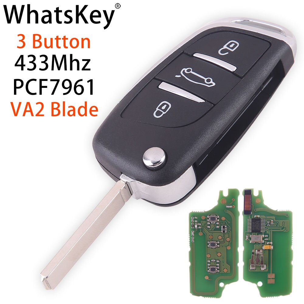 WhatsKey For Citroen C2 C4 C5 Berlingo Xsara Picasso HU83/VA2 Blade Modified Folding Remote Key 433MHz ASK PCF7961 ID46 CE0536: 3 Button VA2
