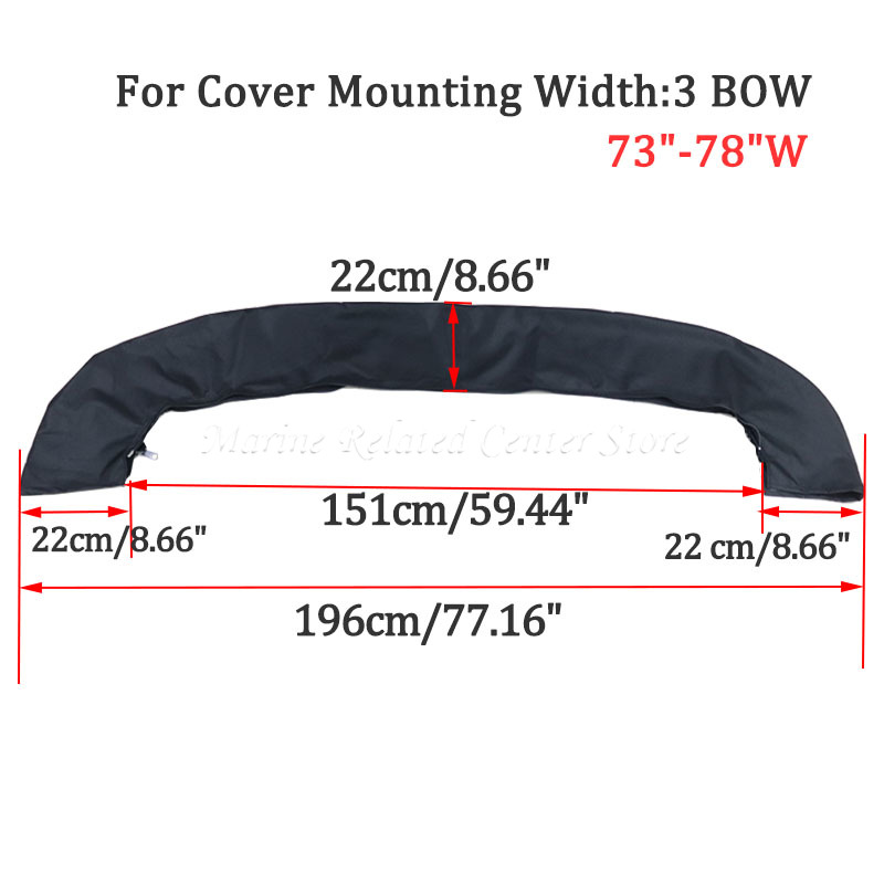 600D Bimini Top Boot Cover 3 Bow No Frame Waterproof Yacht Boat Cover with Zipper Anti UV Dustproof Cover Marine Accessories: Blue