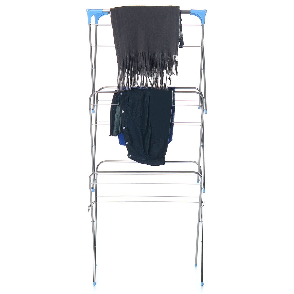 3 Layers Floor-Standing Clothes Drying Rack Hangers Foldable Clothes Airer Iron Durable Clothes Drying Airer Rack Home Decor