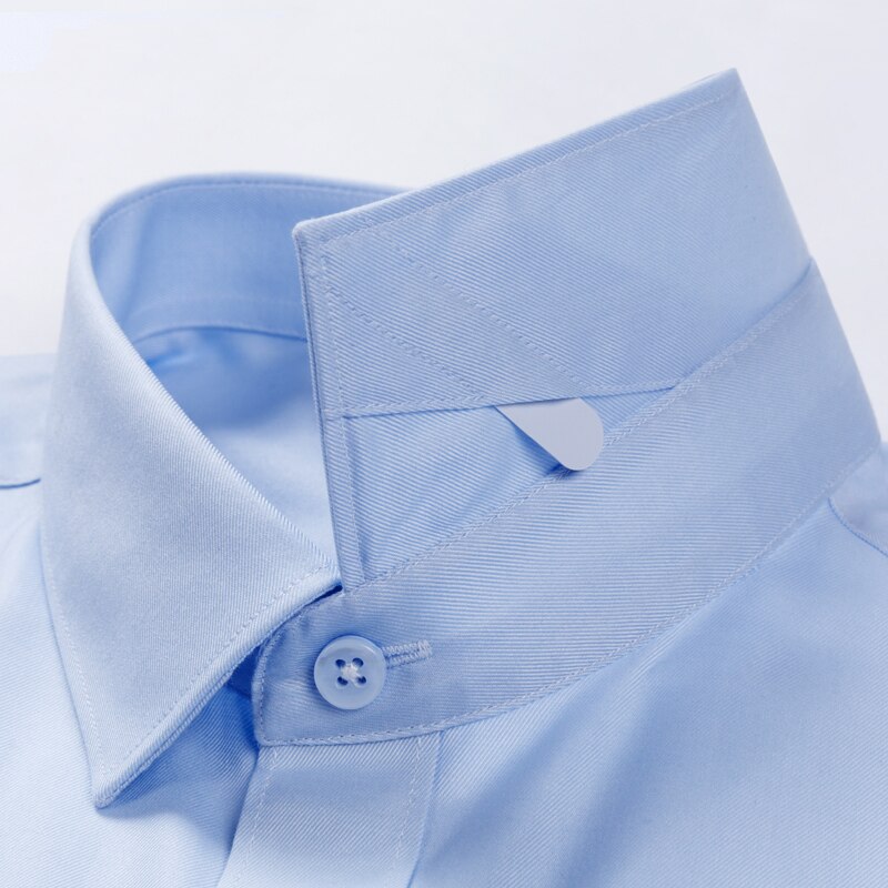 Men's 100% Cotton Non-iron Long Sleeve Solid Basic Dress Shirt Pocket-less Standard-fit Formal Business Classic Shirts