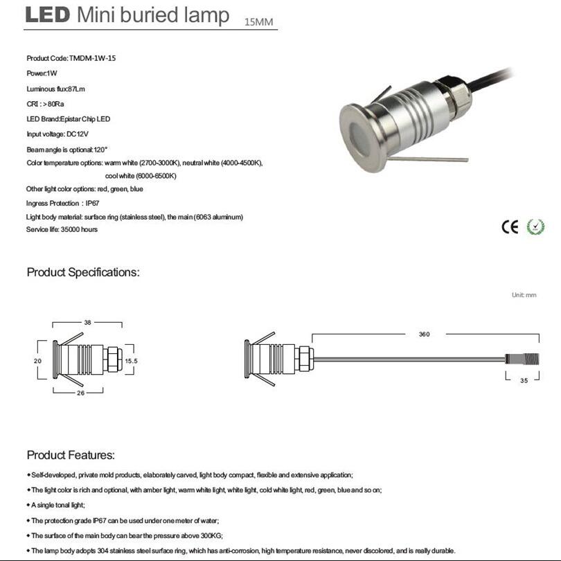 DC12V IP67 1W aluminio LED lámpara subterránea al aire libre cubierta impermeable gaden luz en el suelo empotrado escalones luces de suelo grondspot