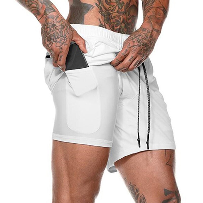 Men Knee Length Sweatpants Short Sportswear Summer Double Layer Straight Fitness Shorts