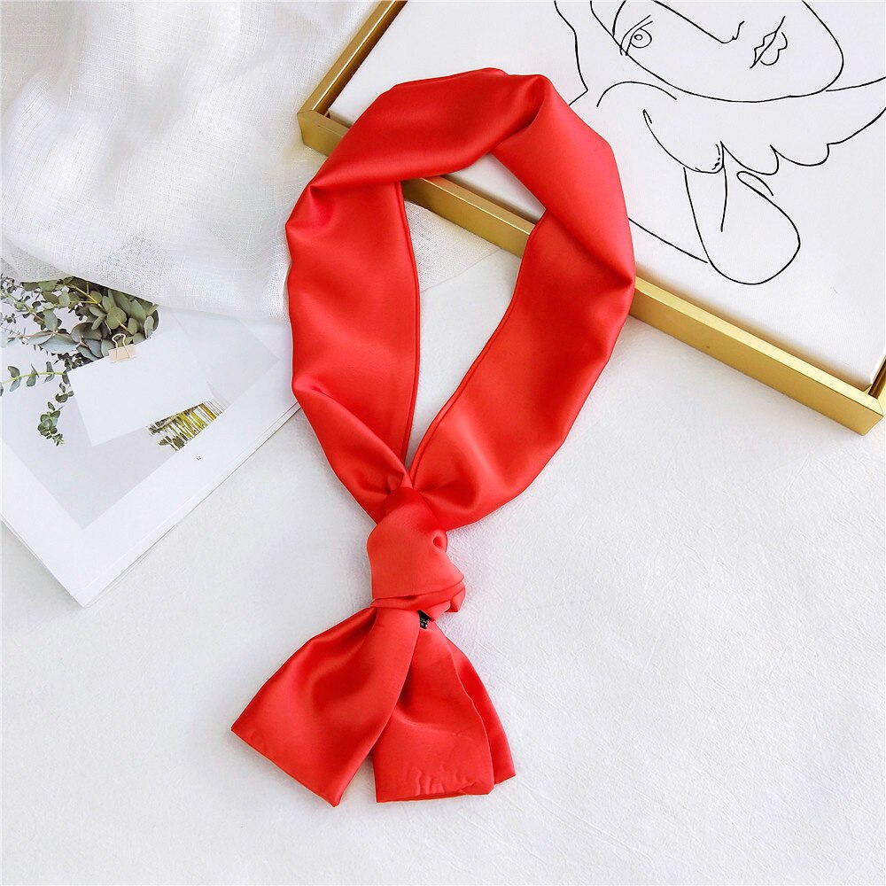 Pitkä laiha huivi silkkisatiininen kaulahuivi naisille yksiväriset hiushuivi naisten päähuivit pinkki vihreä: 12