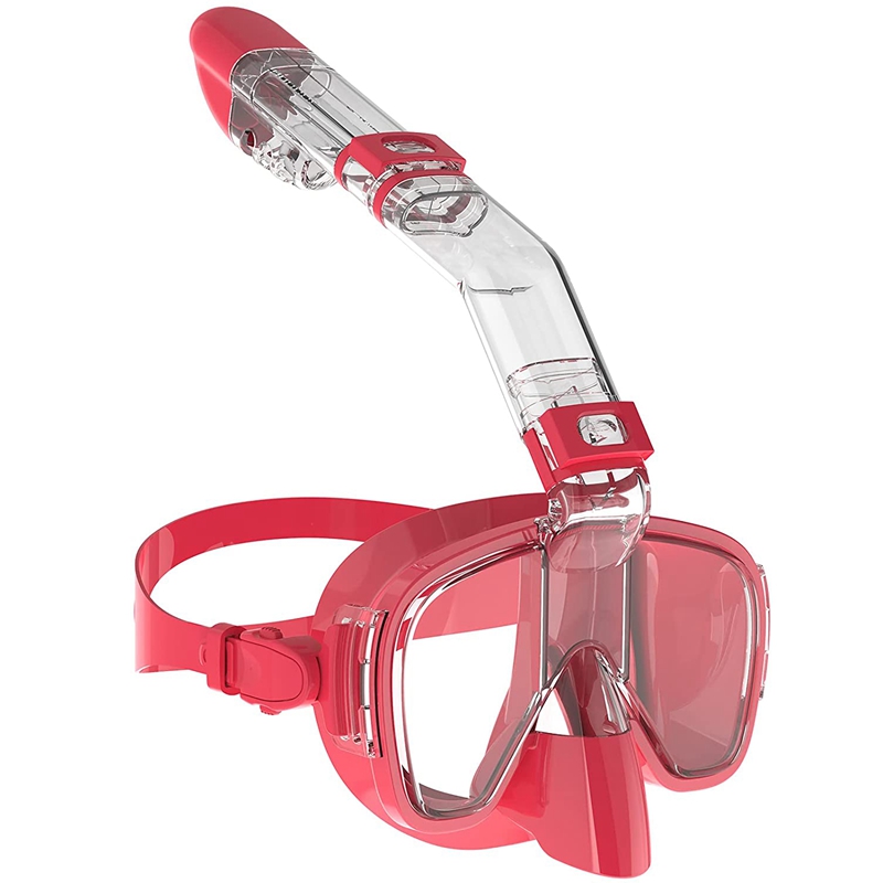 Duikmaskers Opvouwbare anti-condens snorkelmaskerset met volledig droog topsysteem voor gratis zwemmen Professionele snorkeluitrusting Volwassenen Kinderen: Roze / L/Xl