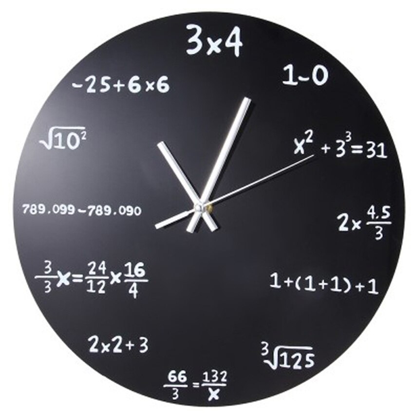 12" Large Wall Clock Mathematics Blackboard Pop Kitchen Clock Black Powder Coated Metal Quartz Circular Arithmetic Wall Watch