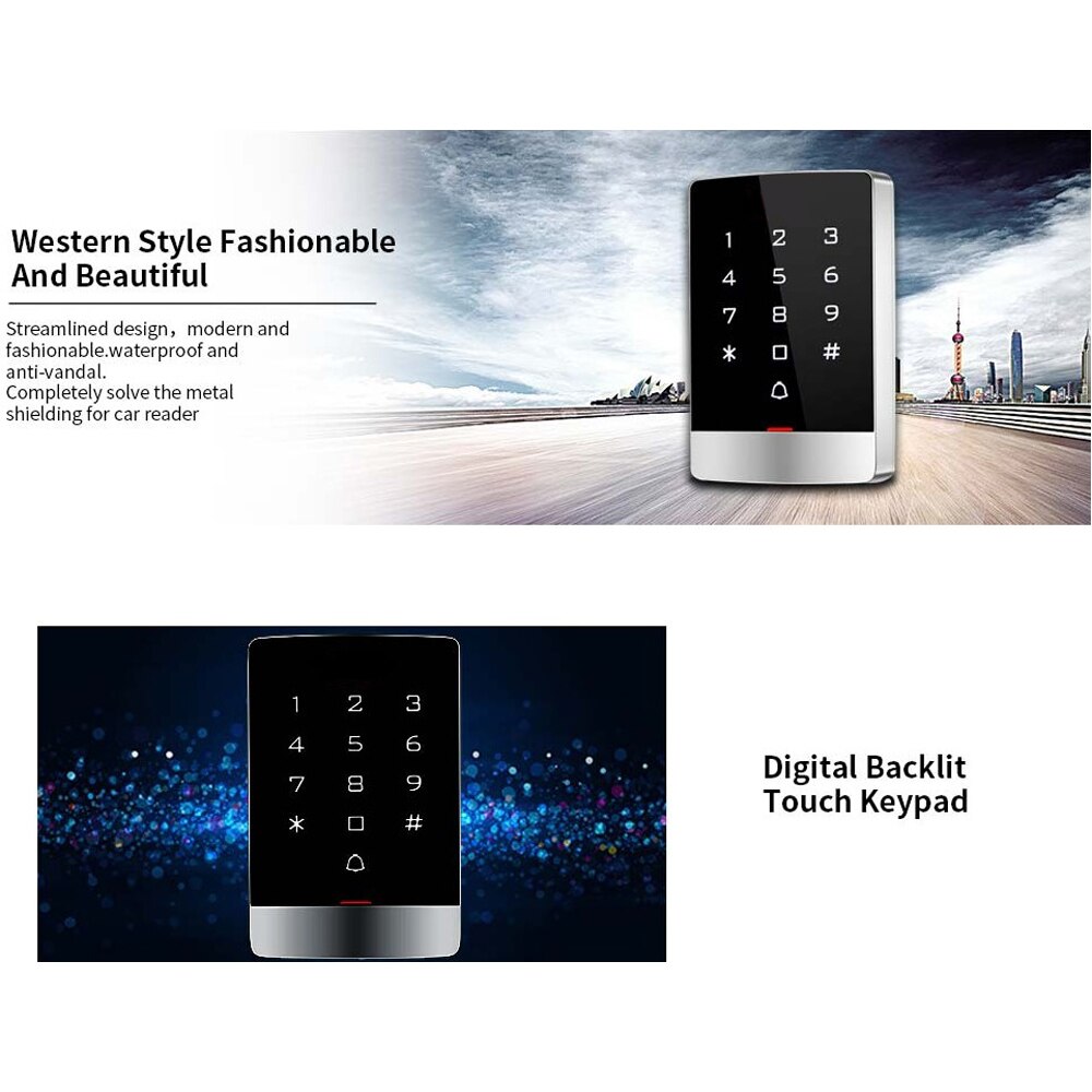 WG26 Metal case Waterproof digital black Touch keypad screen RFID Standalone Access Control Keypads Support 125KHZ RFID 13.56Mhz