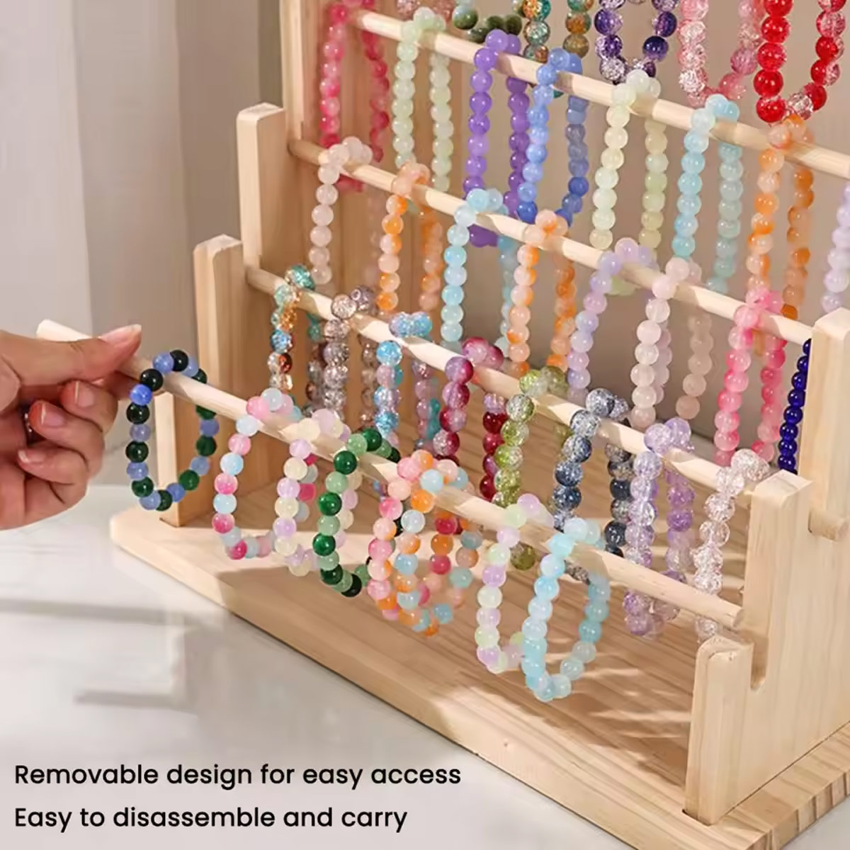 Estante de almacenamiento de pulseras de madera Vintage, estante de exhibición de cuentas escalonadas, estante de almacenamiento de joyas, pinza para el pelo y estante de exhibición de diadema