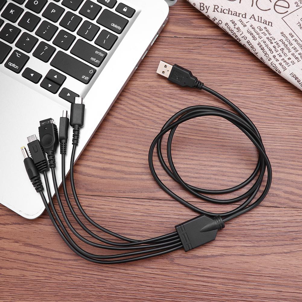 Cable cargador USB 5 en 1 para consola de juegos, Cable de carga Cable USB a 5 puertos para SP/Nintendo 3DS/NDS LITE/WII U/PSP