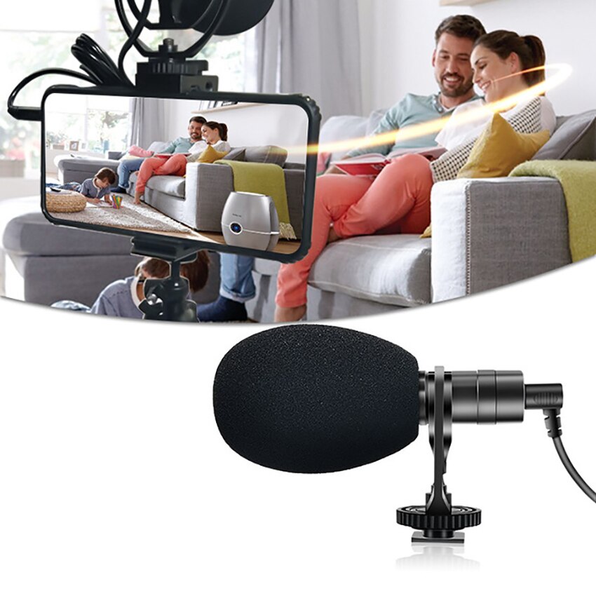 Micrófono Universal para cámara de vídeo con soporte de choque, parabrisas, Cables, para teléfonos inteligentes, grabación, vídeo