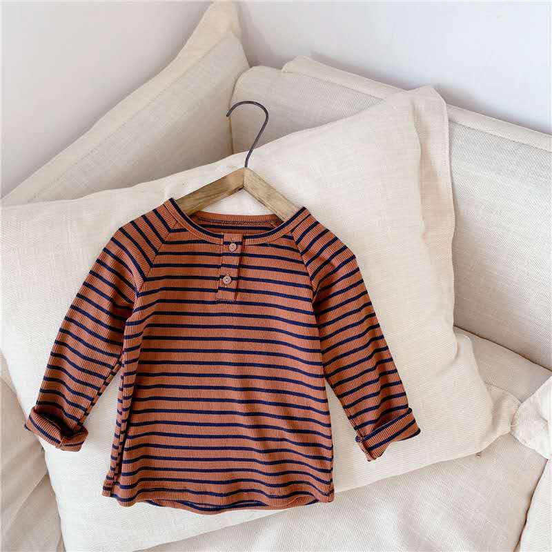 T-shirt à manches longues pour enfants, T-shirt porté à même la peau, coréen, garçons et filles, d'automne,: Marron / 80cm