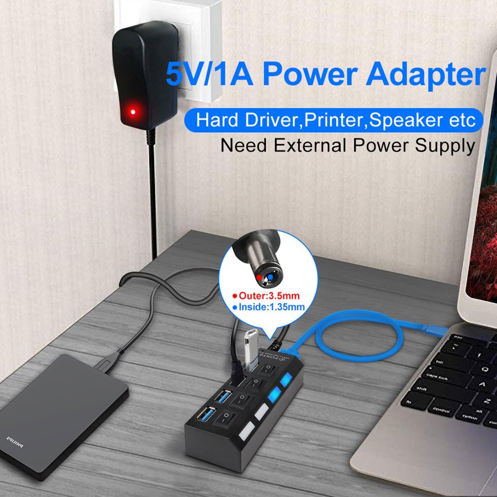 USB Hub 3.0 USB Splitter Multi USB 3 2.0 Hub Multiple 7 Port Hab Splitters Use Power Adapter Computer Accessories Hub For PC
