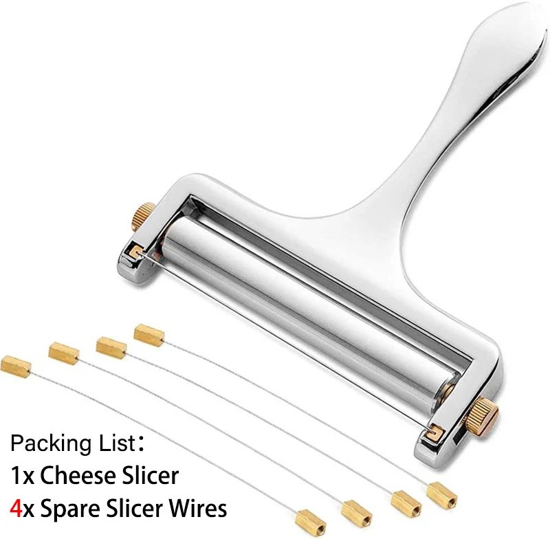 Cheese Slicers Adjustable Thickness Heavy Cheese Cutters with Wires for Soft Semi-Hard Cheese Butter 1-4 Cutting Wires Included