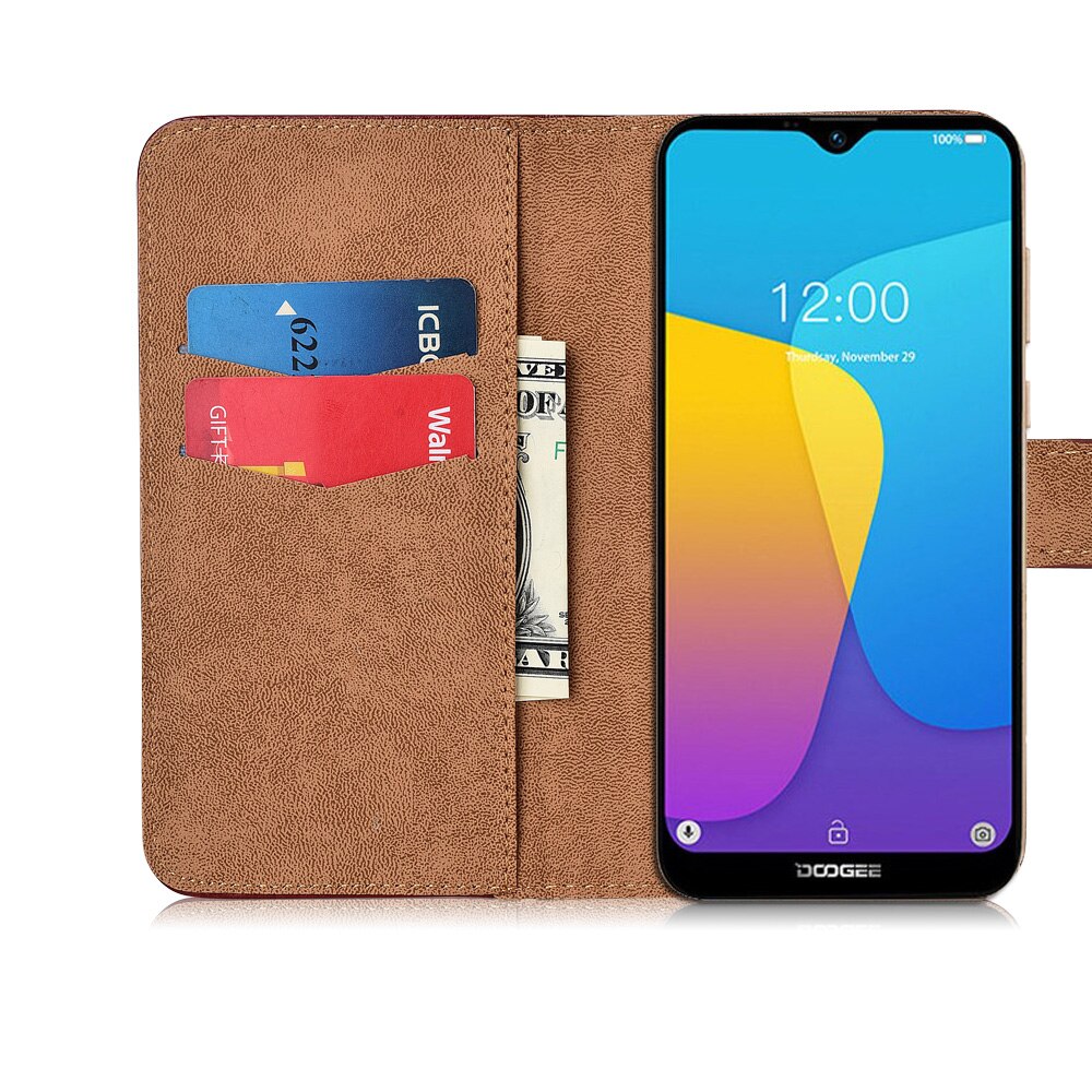 Luxe portemonneehoesje voor doogee  x90 pu , speciaal leren hoesje met kaartvakje, telefoonhoesje en standaard