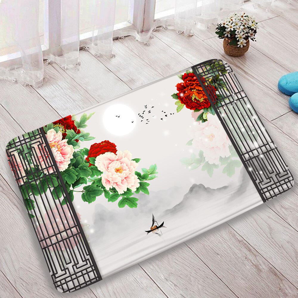 3Pcs Set Chinese Style Red Plum Fish Bamboo Printing Bath Mat Bedroom Kitchen Non-Slip Carpet Toilet Cover Rug Shower Room Decor