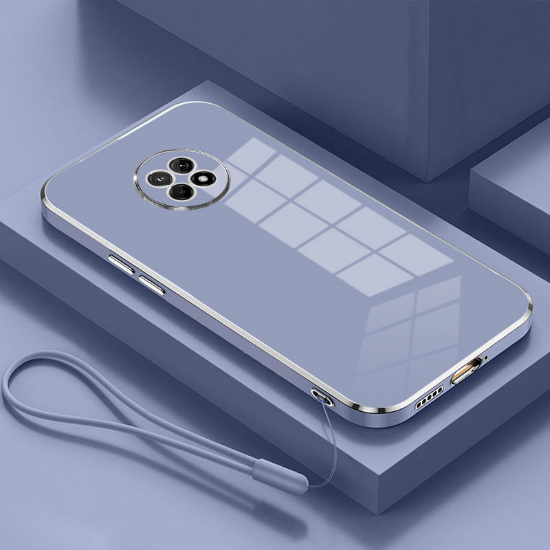 For Huawei Y9a Case Luxury Square Plating Huawei Nova Y9a Phone Case FRL-22 L23 ShockProof Soft TPU Silicone Back Cover Fundas: aluminum / Navy Blue