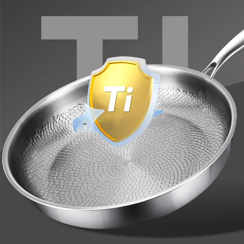 German Pure Titanium Kitchen Pans 26/28/30cm Non-stick Frying Pan Uncoated Fish Scale Hammer Pattern Steak Kitchen Cookware