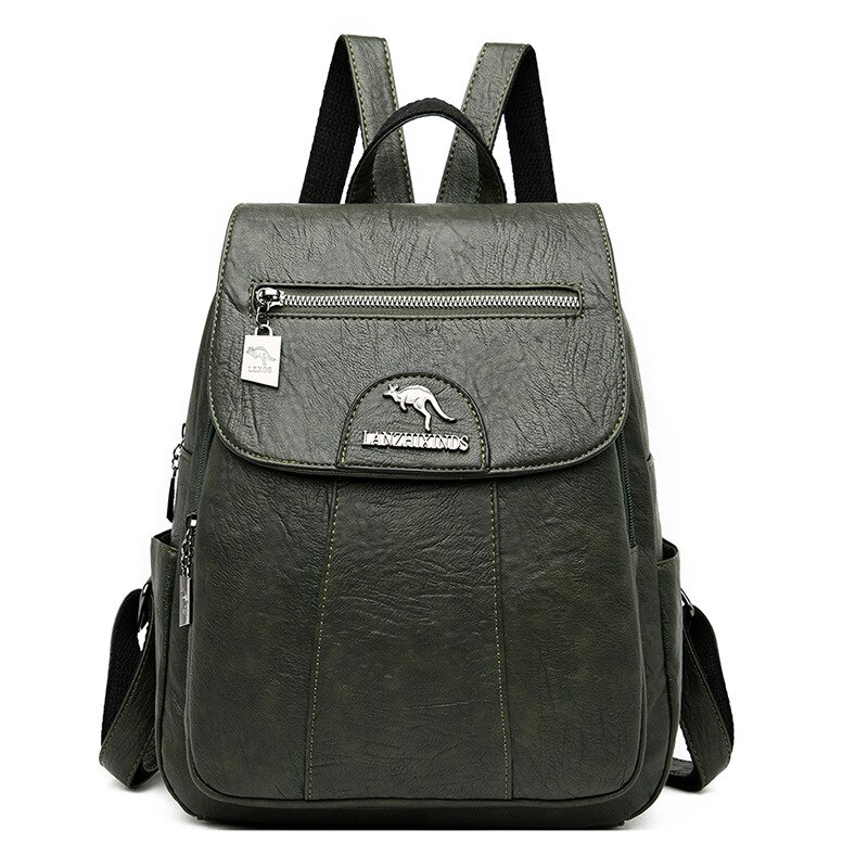 Vrouwen Lederen Rugzakken Vrouwelijke Vintage Rugzak Voor Meisjes Schooltas Reizen Rugzak Dames Sac A Dos Terug pack: green
