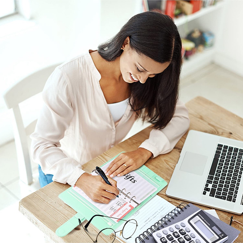 Budget Binder, A6 PU Leather Notebook Planner Organizer Refillable 6 Ring Binder Cover Letter Sticker Labels