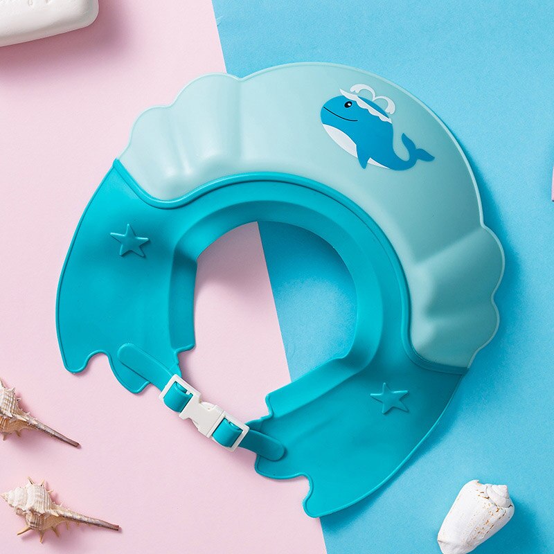 Gorro de champú para bebé, gorro de ducha ajustable para recién nacidos, protección para los oídos, Visor de baño para niños, cubierta para la cabeza, bonito escudo: Style 2 blue