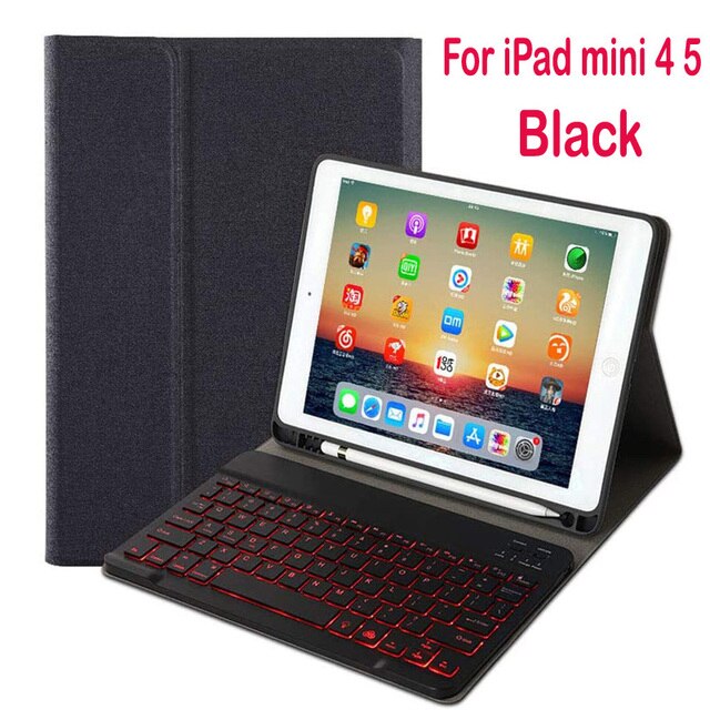 Schutzhülle für ipad 10.2 , 9.7 , 5th 6th 7th (generation) mit hintergrundbeleuchtung und tastatur, passend für ipad air 1 , 2 , 3 , pro 10.5, 11, mini 1 , 2 3 4 , 5: Für mini 4 5 schwarz