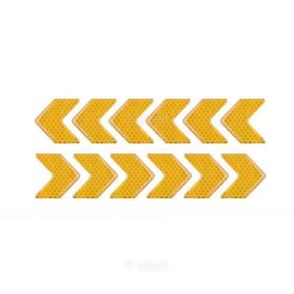 Pegatina reflectante de 12 piezas para coche, pegatinas de advertencia con patrón de flechas para motocicleta, cinta de seguridad para parachoques: YELLOW
